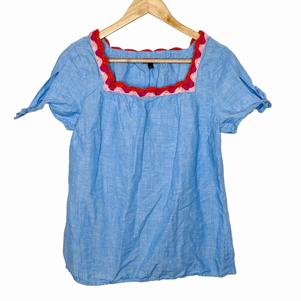 Talbots Linen Cotton Crochet Top Women's Size Small Coastal Boho Beachy Festival